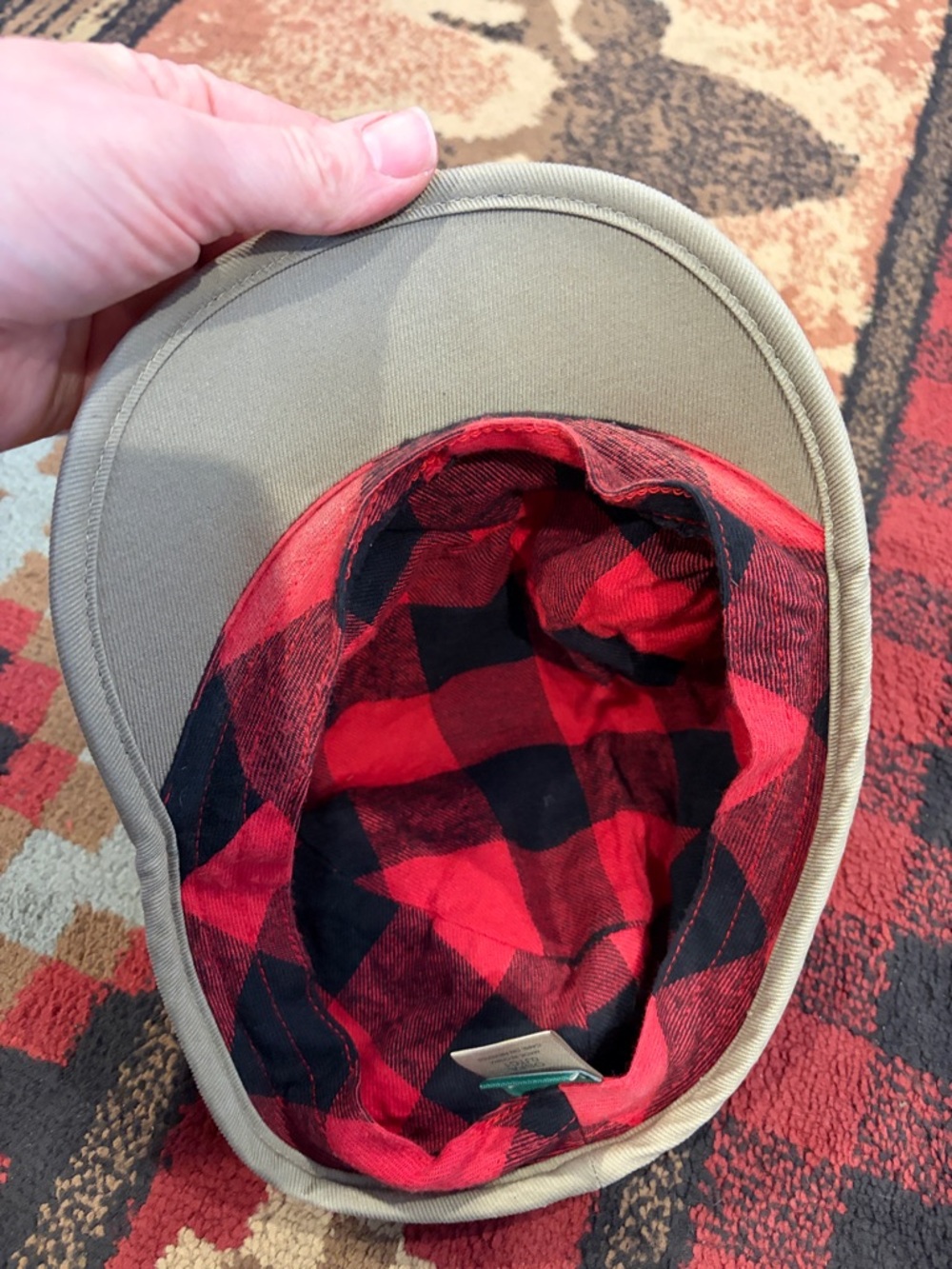 Mens LL Bean canvas plaid lined hat - Picture 2 of 5